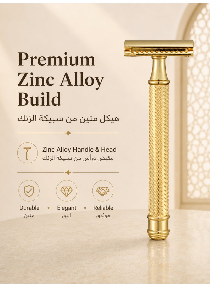 Men's Razor Double Blade Safety Razor with Zinc Alloy Handle, Anti-Slip Grip Design, Includes 10 Extra Blades Personal beard care shaver set beauty tools - Image 2