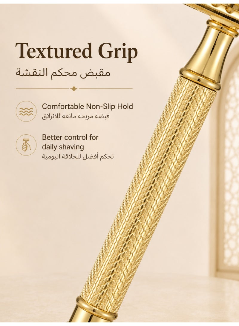 Men's Razor Double Blade Safety Razor with Zinc Alloy Handle, Anti-Slip Grip Design, Includes 10 Extra Blades Personal beard care shaver set beauty tools - Image 3