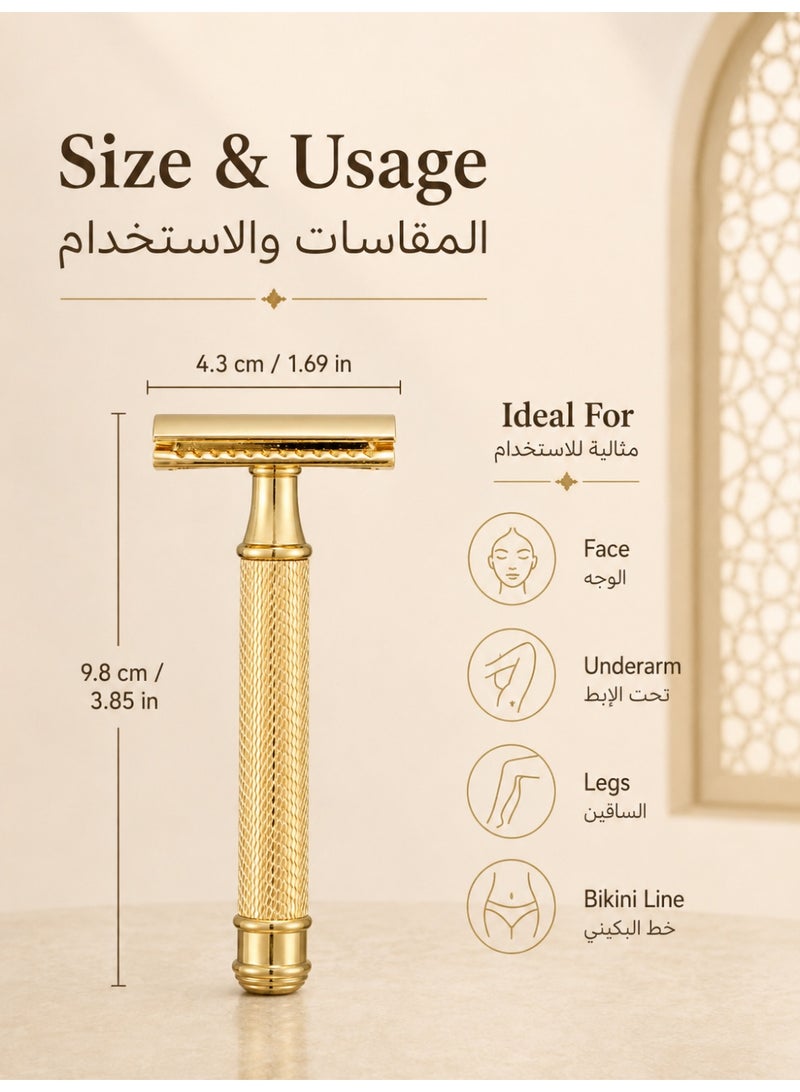Men's Razor Double Blade Safety Razor with Zinc Alloy Handle, Anti-Slip Grip Design, Includes 10 Extra Blades Personal beard care shaver set beauty tools - Image 5