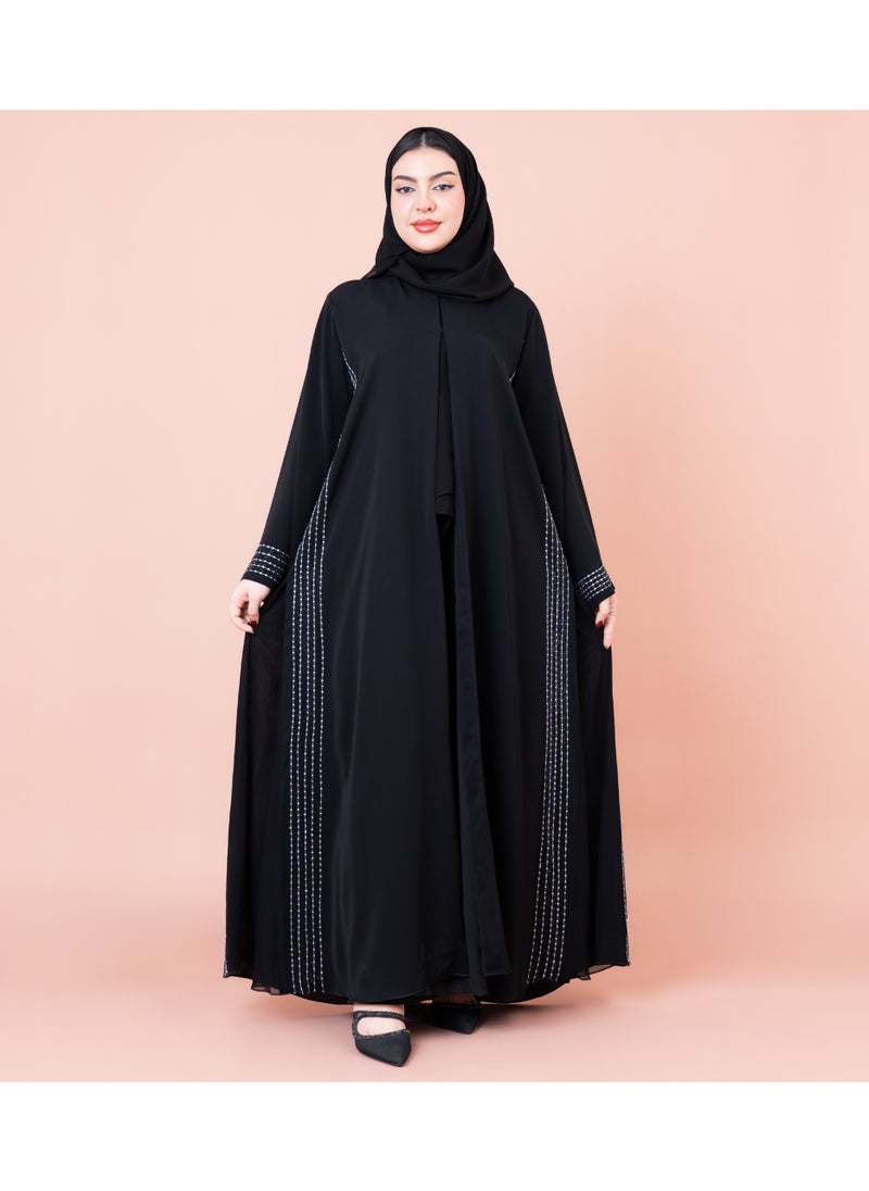 IKKXA Elegant Black Stripes Abaya  - Image 1
