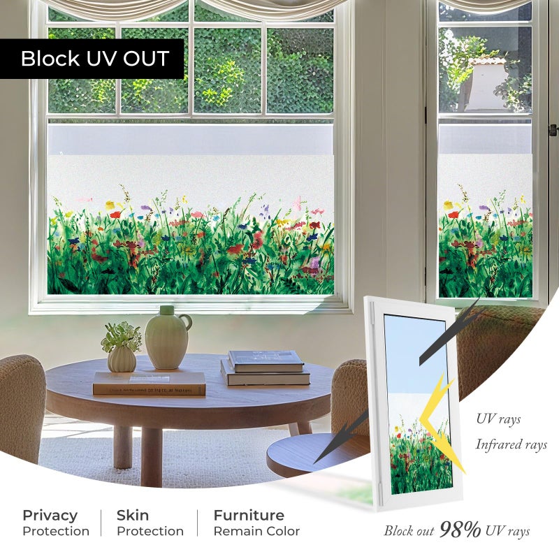 ADD.HERES Window Privacy Film,Colorful Floral Window Stickers,Removable DIY Bouquet Static Clings, Decals for Home School Office Party Supplies,Colorful Flower Fieldï¼Œ17.5 x 78.7 in - Image 4