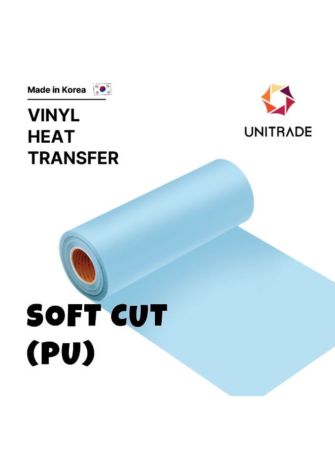 UNITRADE® Soft Cut (PU) Sky Blue Heat Transfer Vinyl Roll - 51cm x 25m / Compatible with Cricut, Silhouette, Professional Cutters / CPSIA Certified / Made in Korea - Image 1