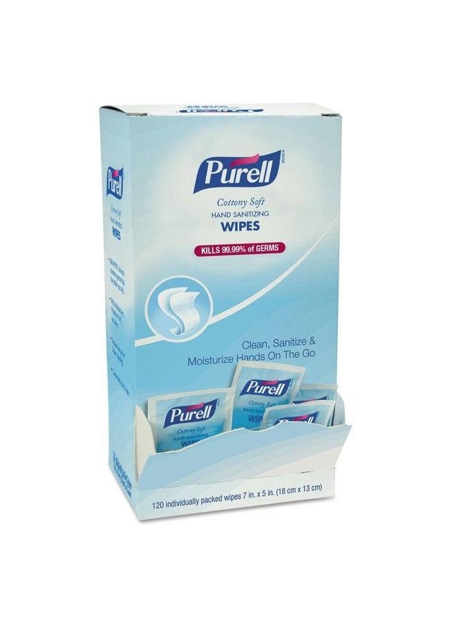 Cottony Soft Individually Wrapped Hand Sanitizing Wipes, 5" x 7", 120/Box