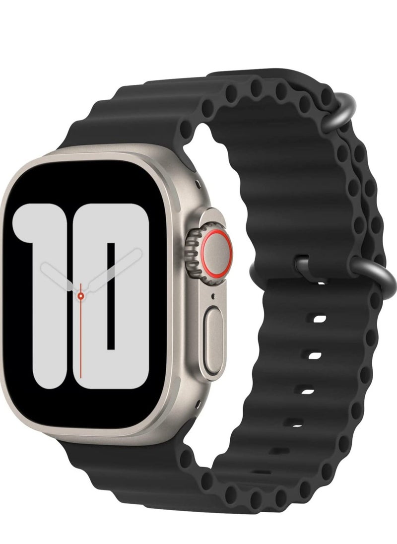 BGM Ocean Band Compatible with Apple Watch Band Ultra 49mm 45mm 44mm 42mm, Adjustable Loop with Buckle Soft Stretchy Silicone Sports Band for iWatch Series SE 8 7 6 5 4 3 2 1 Men Women, Black - Image 1