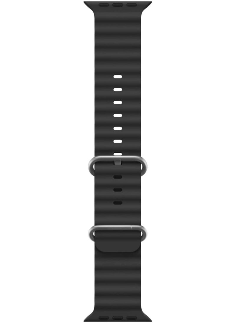 BGM Ocean Band Compatible with Apple Watch Band Ultra 49mm 45mm 44mm 42mm, Adjustable Loop with Buckle Soft Stretchy Silicone Sports Band for iWatch Series SE 8 7 6 5 4 3 2 1 Men Women, Black - Image 4