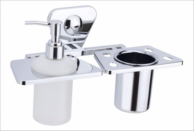 ORCE BATH ARTICLE soap Dispenser with Toothbrush Holder for washbasin Liquid Dispenser and Brush Holder for Bathroom Tumbler Holders dispensers SP21(304 Stainless Steel,Chrome Finish,Frosted Glass) - Image 4