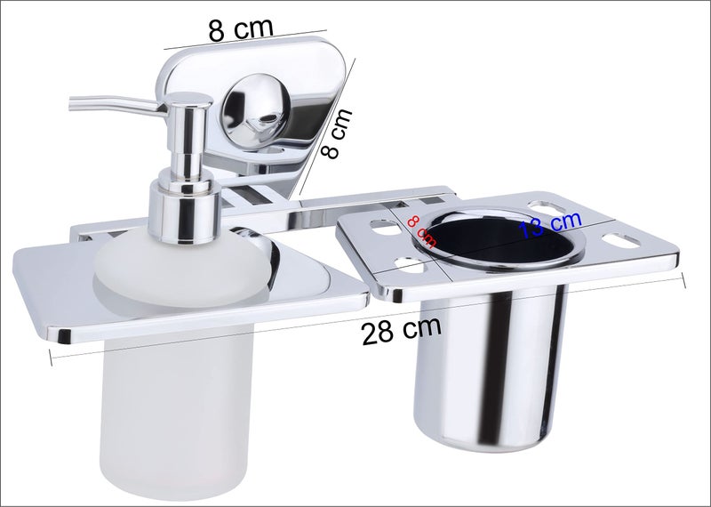ORCE BATH ARTICLE soap Dispenser with Toothbrush Holder for washbasin Liquid Dispenser and Brush Holder for Bathroom Tumbler Holders dispensers SP21(304 Stainless Steel,Chrome Finish,Frosted Glass) - Image 3