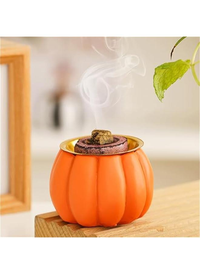 Resin Pumpkin Mini Incense Burner Cute Creative Small Ornament Middle Eastern Arab Incense Holder Home Decoration Ornament Aromatherapy Furnace (Orange) - Image 1