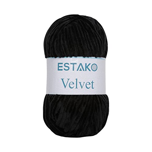 Estako Velvet Chenille Blanket amigurumi Yarn for Crocheting and Knitting Super Bulky 100 gr 132 yds 1810 Black