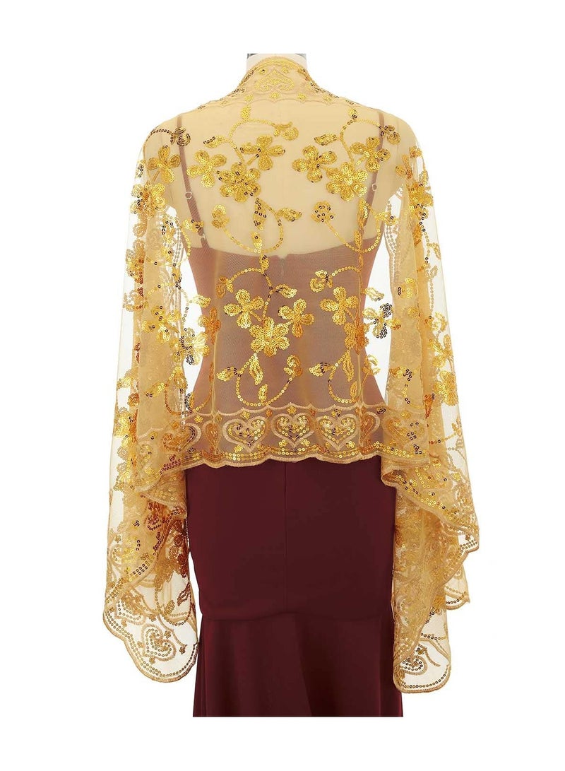 1920s Women's Shawls and Wraps, Sparkling Metallic Evening Scarves, Sequin Deco Wedding Wraps for Brides, Perfect for Parties and Special Occasions.