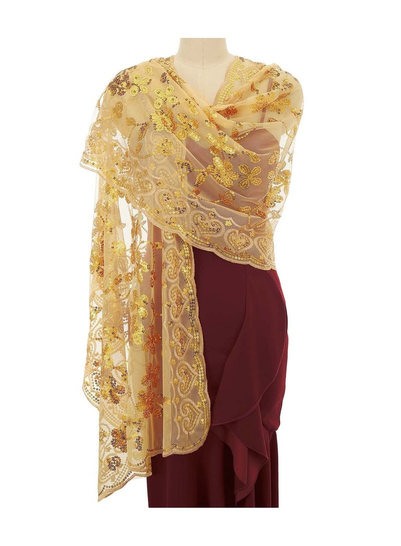 1920s Women's Shawls and Wraps, Sparkling Metallic Evening Scarves, Sequin Deco Wedding Wraps for Brides, Perfect for Parties and Special Occasions.