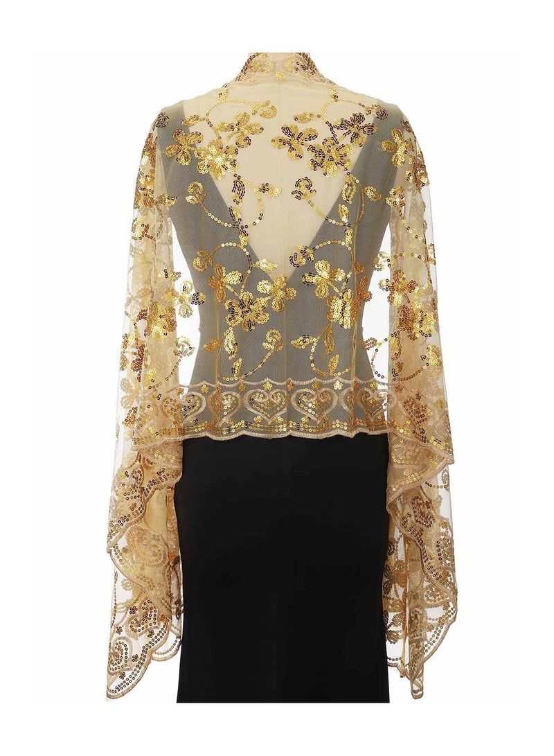 1920s Women's Shawls and Wraps, Sparkling Metallic Evening Scarves, Sequin Deco Wedding Wraps for Brides, Perfect for Parties and Special Occasions.