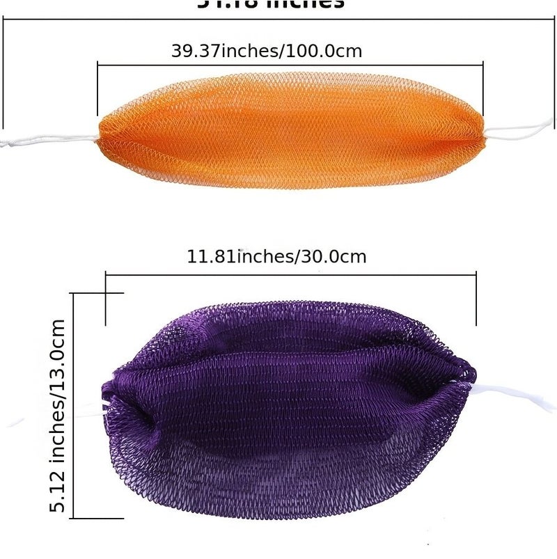 Tangerine Yellow Exfoliating Mesh Bath Scrubber with Hanging Loop - Image 4