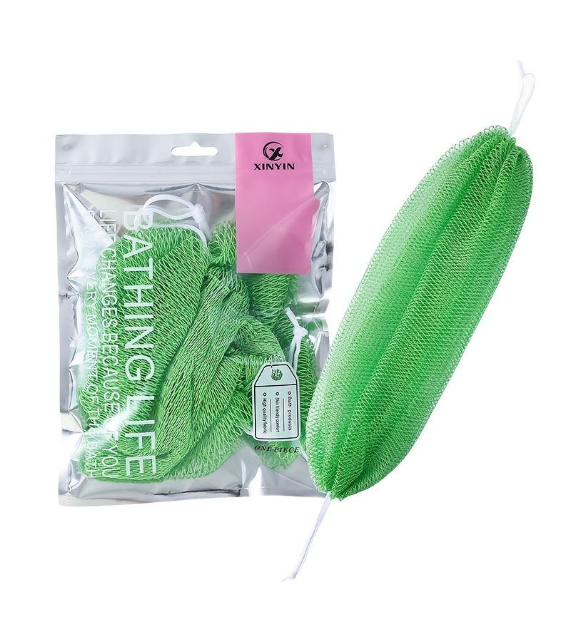 Tangerine Yellow Exfoliating Mesh Bath Scrubber with Hanging Loop - Image 5