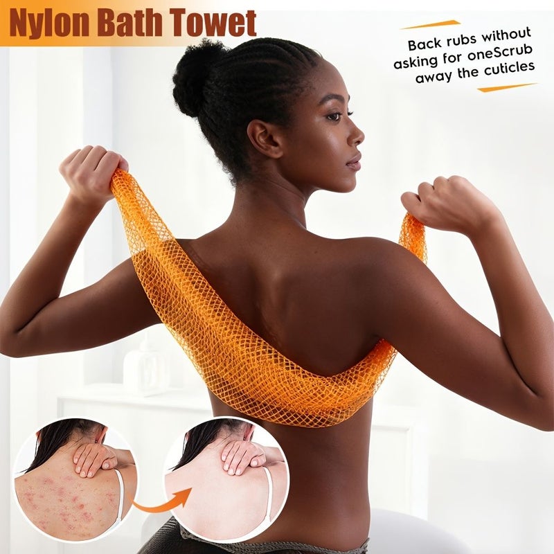 Tangerine Yellow Exfoliating Mesh Bath Scrubber with Hanging Loop - Image 2