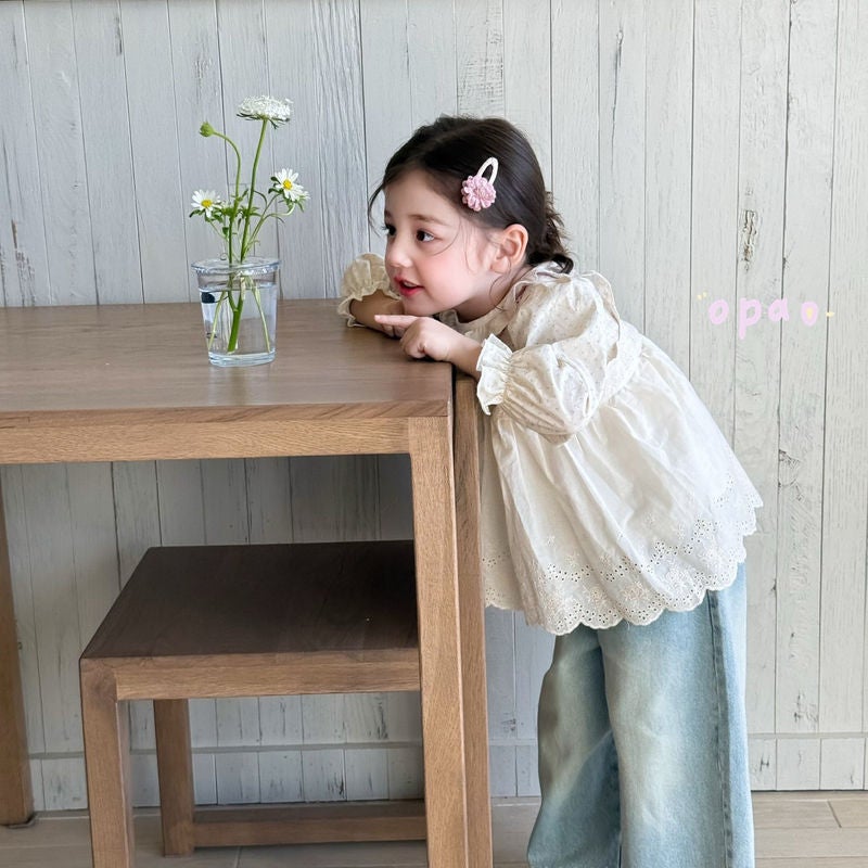 Girls Lace Doll Shirt Baby Shirt Children'S Cotton Shirt Top Wide Leg Jeans Suit - Image 1