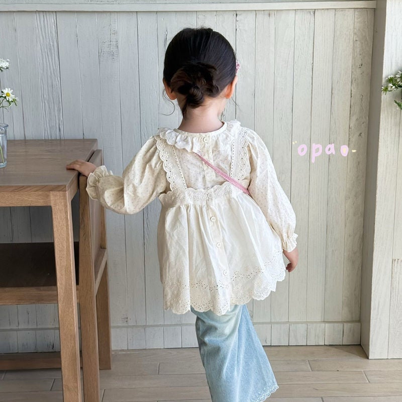 Girls Lace Doll Shirt Baby Shirt Children'S Cotton Shirt Top Wide Leg Jeans Suit - Image 3