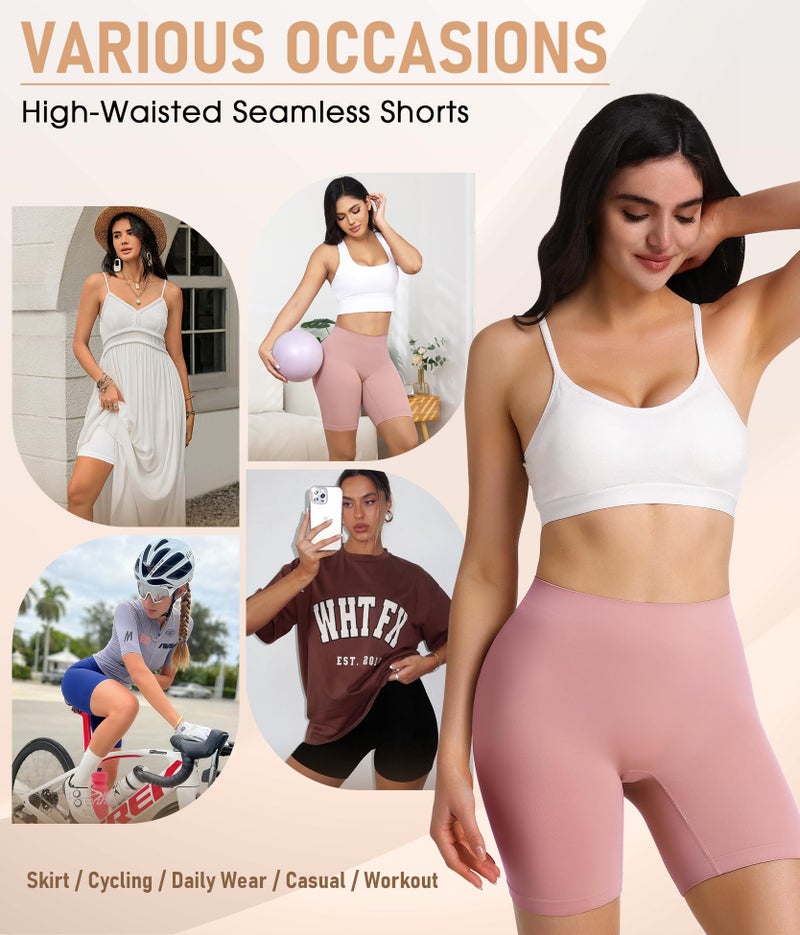 Yeblues 4 Pack Slip Shorts for Under Dresses Anti Chafing Underwear Seamless Comfortable Smooth Yoga Biker Workout Shorts (Black White Nude Pink, 2XL) - Image 5