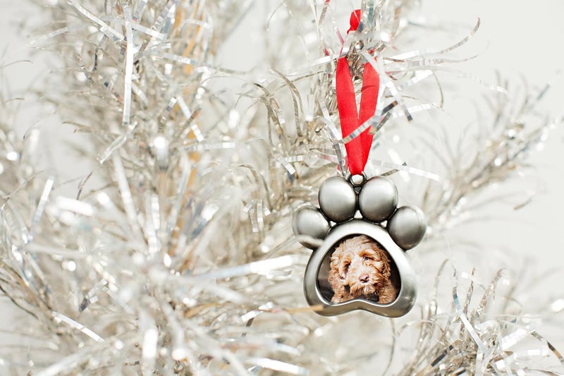 pearhead زينة عيد الميلاد من بيرهيد لطباعة كف الحيوانات الأليفة - زينة شجرة عيد الميلاد للكلاب أو القطط - إطار صور تذكاري للحيوانات الأليفة - هدية لأصحاب الحيوانات الأليفة - ديكور منزلي كلاسيكي - معدن فضي - Image 2