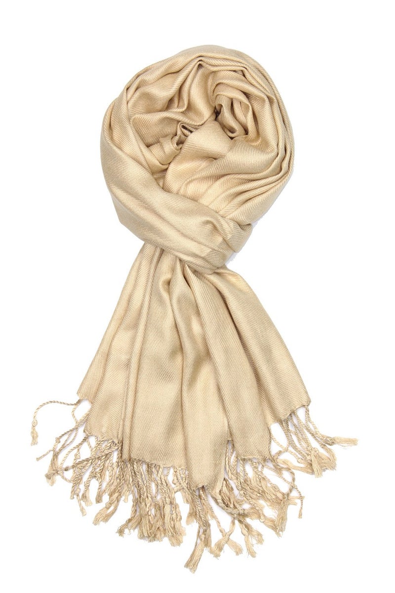 Achillea Soft Silky Pashmina Scarf for Women â€“ Shawl Wrap for Evening Dresses, Bridesmaids, Weddings & Everyday Wear (Champagne) - Image 2