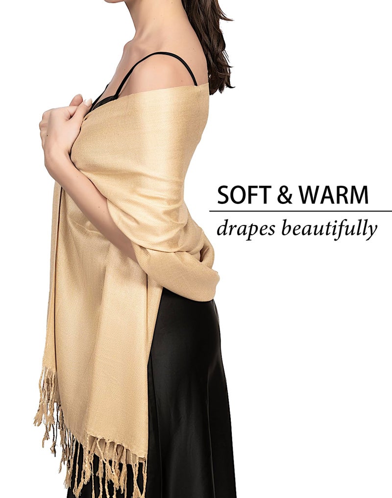 Achillea Soft Silky Pashmina Scarf for Women â€“ Shawl Wrap for Evening Dresses, Bridesmaids, Weddings & Everyday Wear (Champagne) - Image 4