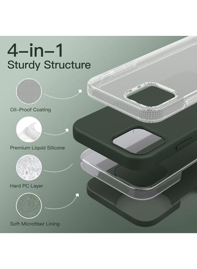 جي تيك جراب سيليكون لهاتف آيفون 12 12 برو مقاس 6.1 بوصة، جراب حماية كامل للجسم ناعم الملمس مقاوم للصدمات مع بطانة من الألياف الدقيقة، أخضر داكن - Image 3