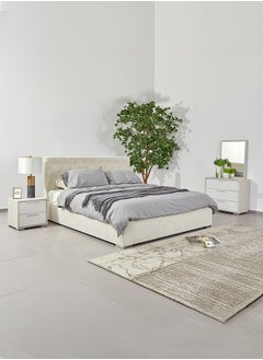 DANUBE HOME Austin 4Pieces Bedroom Set - 150 X 200 Modern Design Wooden Bedroom Set Furniture Upholstered Queen Bed And Nightstand Dresser And Mirror - Beige/White/Light Oak  - Image 1