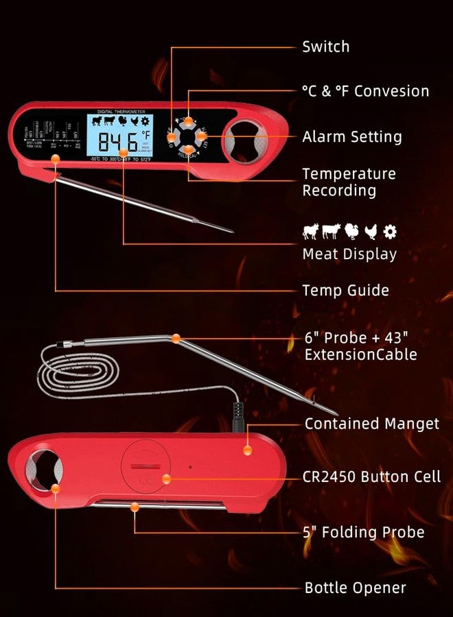 Brigii Meat Thermometer, Instant Read Digital Thermometer-Waterproof/Backlight, 43in Extended Probe and Folding Probe, Oven-Safe Design, Kitchen Food Thermometer for Deep Fry, Grilling, BBQ - Image 5