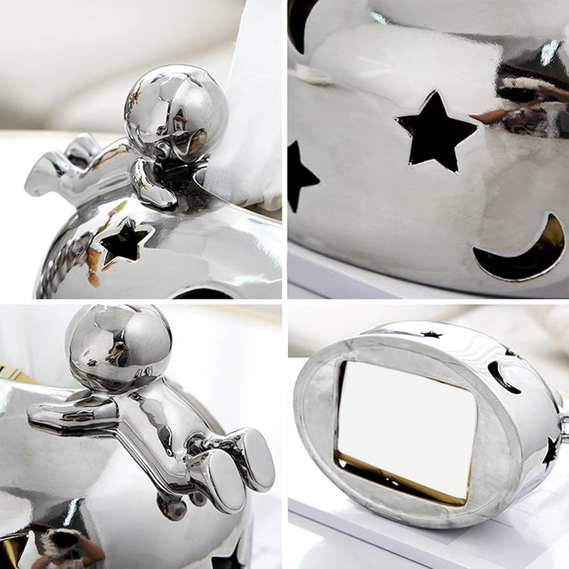 صندوق مناديل راتنجي ملون مائل للون الفضي النهاية، تخزين محمول للمنزل والمكتب - Image 3