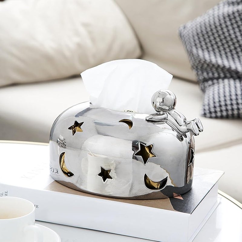 صندوق مناديل راتنجي ملون مائل للون الفضي النهاية، تخزين محمول للمنزل والمكتب - Image 4