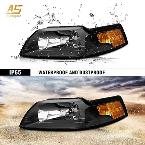 AS AUTOLIGHTS 1999 2000 2001 2002 2003 2004 Ford Mustang Headlight Assembly Replacement for 99 00 01 02 03 04 Ford Mustang with Black Housing Amber Reflector Clear Lens Pair 3R3Z13008CA/3R3Z13008DA - Image 5