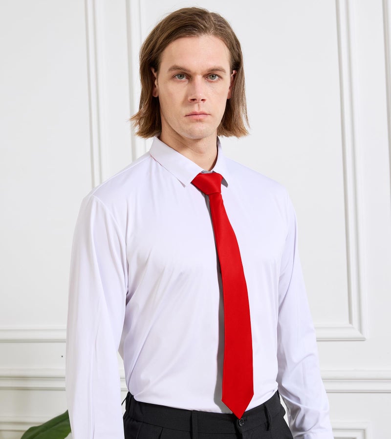 KOOELLE Men's Red Tie Solid Pure Color Plain Formal Red Ties For Men - Image 2