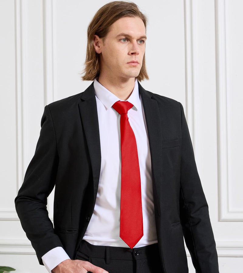 KOOELLE Men's Red Tie Solid Pure Color Plain Formal Red Ties For Men - Image 3