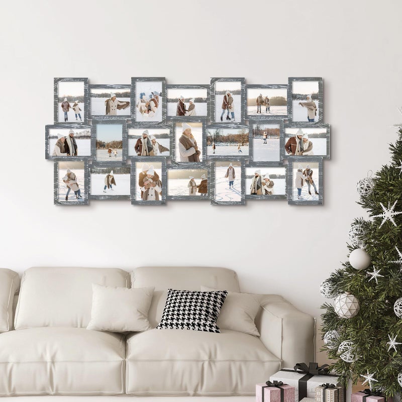 J.M.Deco Photo Collage Frame for Wall, 21-Opening Reunion Family Picture Frame Set, Picture Frame Collage Wall Hanging for 4x6 Photos, Ashes - Image 2