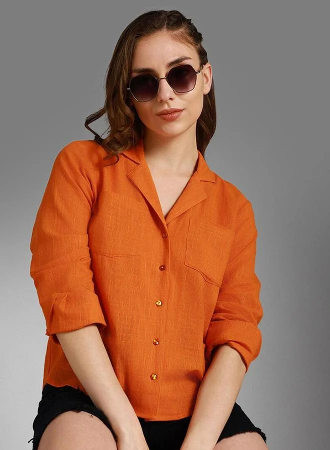 HIGH STAR Orange Solid Casual Shirt