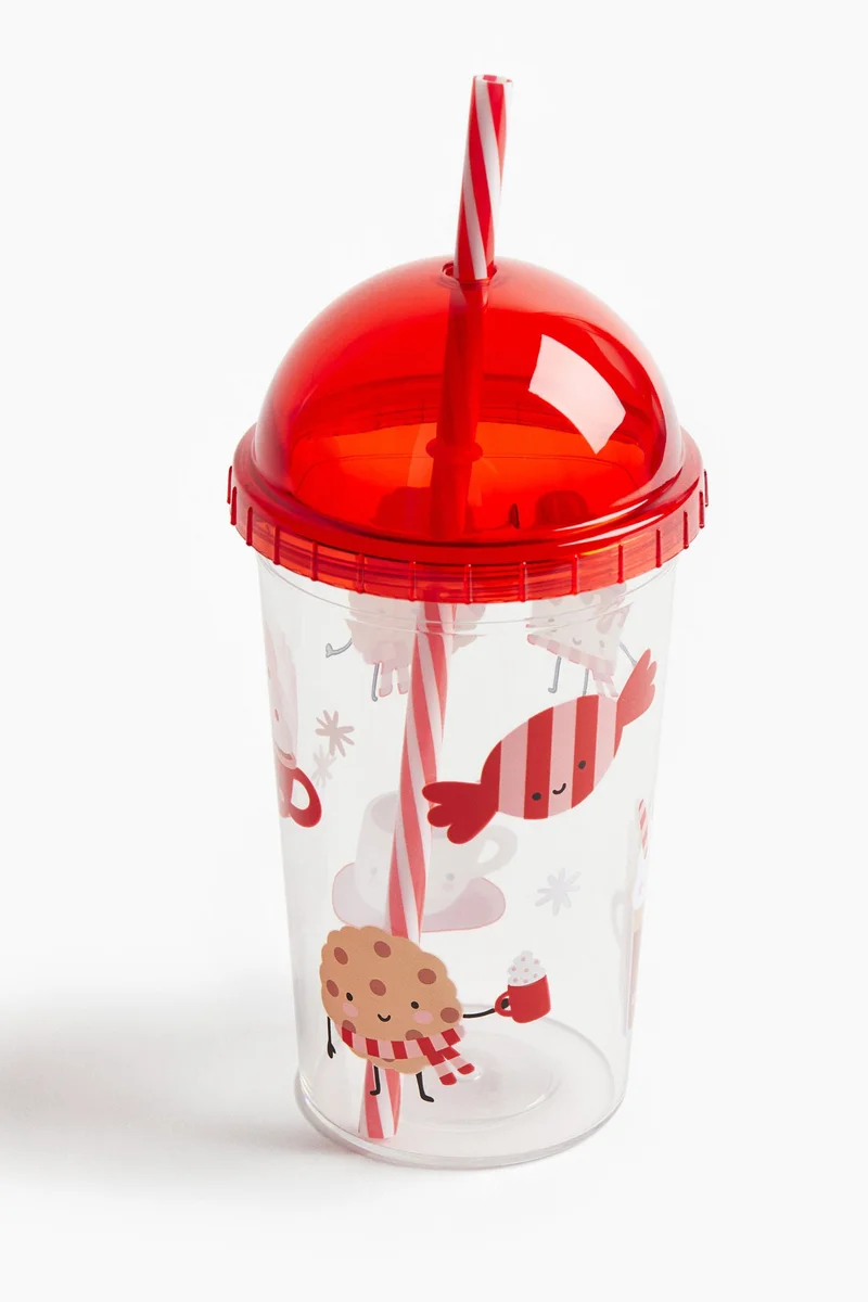 H&M Patterned plastic mug with a straw