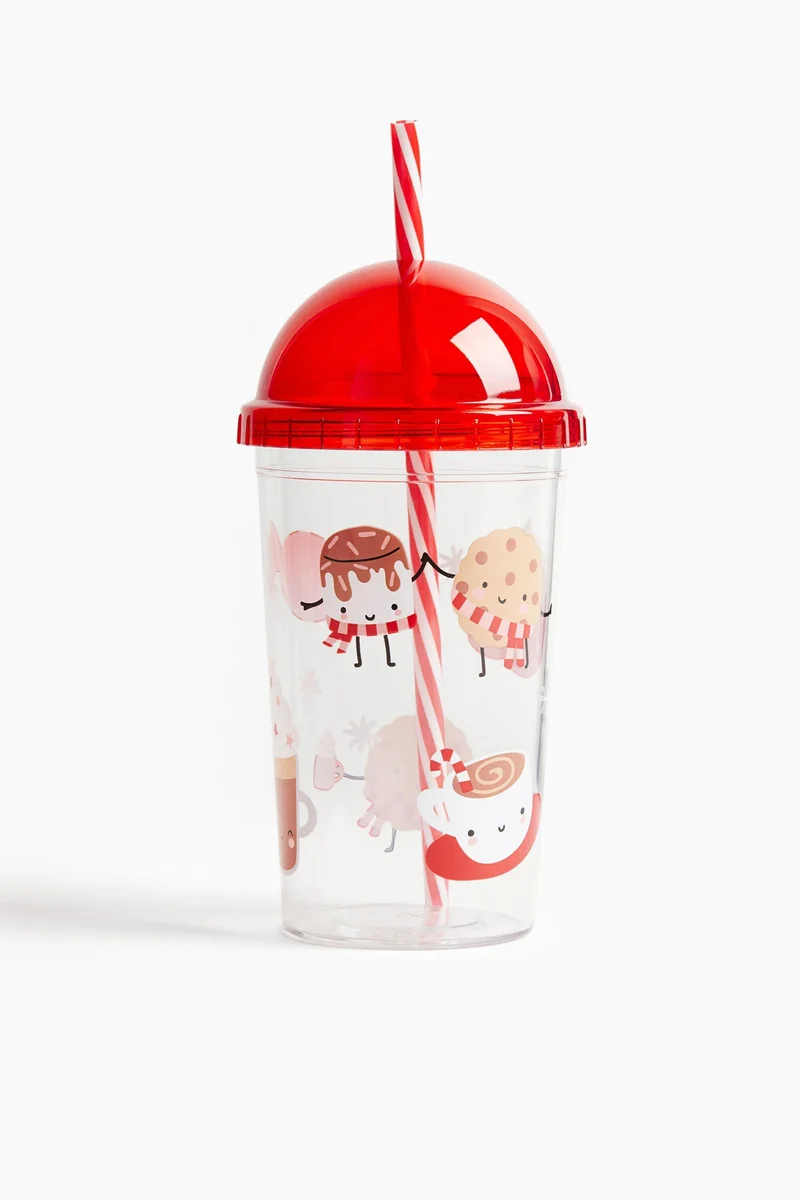 H&M Patterned plastic mug with a straw