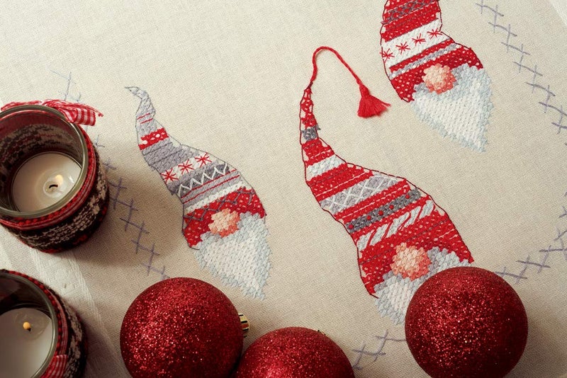 Vervaco Cross Stitch Table Runner Kit Christmas Gnomes 16" x 40" - Image 5