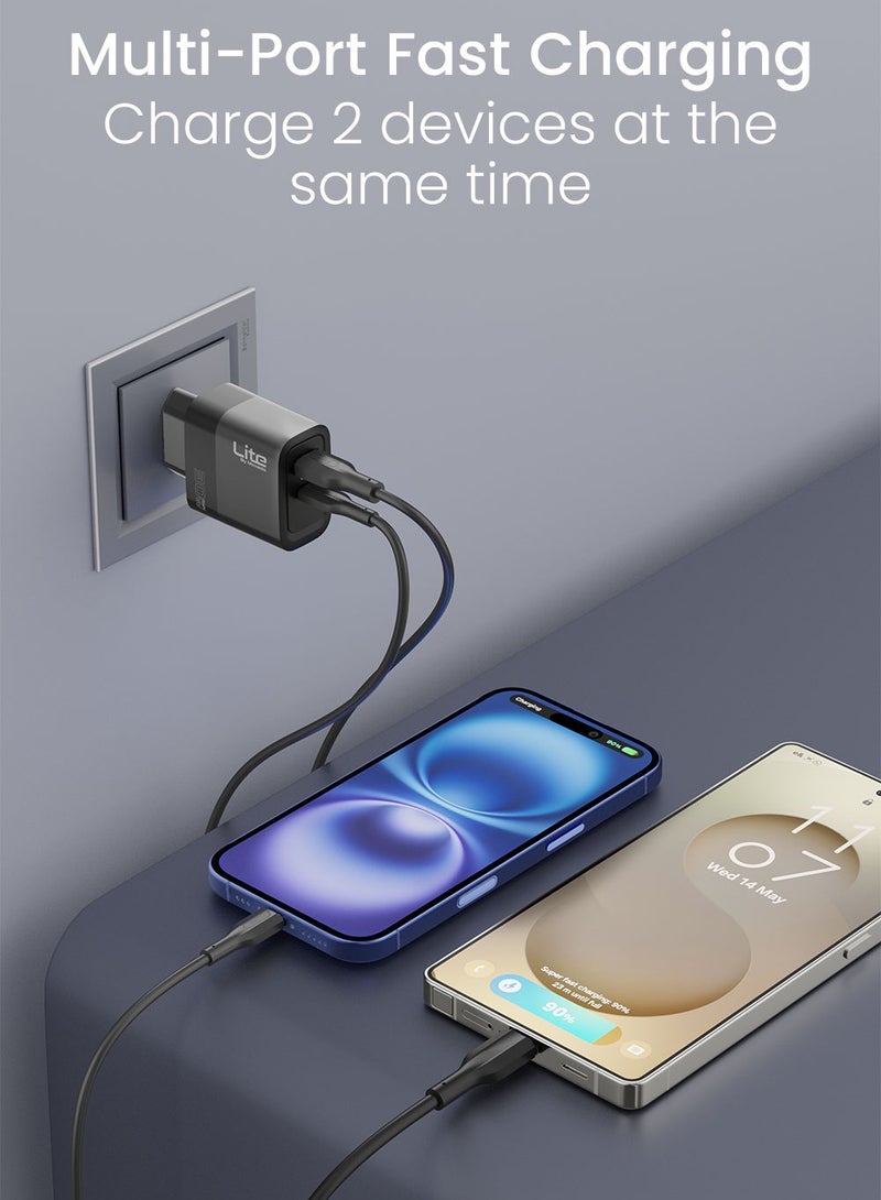 Moxedo Lite 30W GaN Charger USB-C / USB-A Ports PD 3.0 Wall Adapter Fast Charging Type C Plug For iOS and Android Compatible with USB-C to Lightning Cable & USB-C to USB-C Cable - Image 4