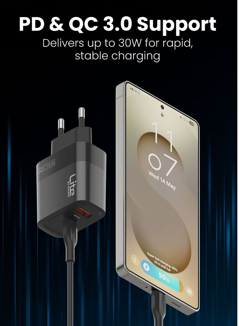 Moxedo Lite 30W GaN Charger USB-C / USB-A Ports PD 3.0 Wall Adapter Fast Charging Type C Plug For iOS and Android Compatible with USB-C to Lightning Cable & USB-C to USB-C Cable - Image 3