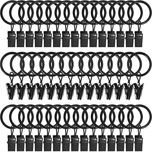 AMZSEVEN 44 Pack Metal Curtain Rings with Clips Drapery Clips with Rings Drapes Rings 1 in I D Fits Diameter 68 in Curtain Rod Black
