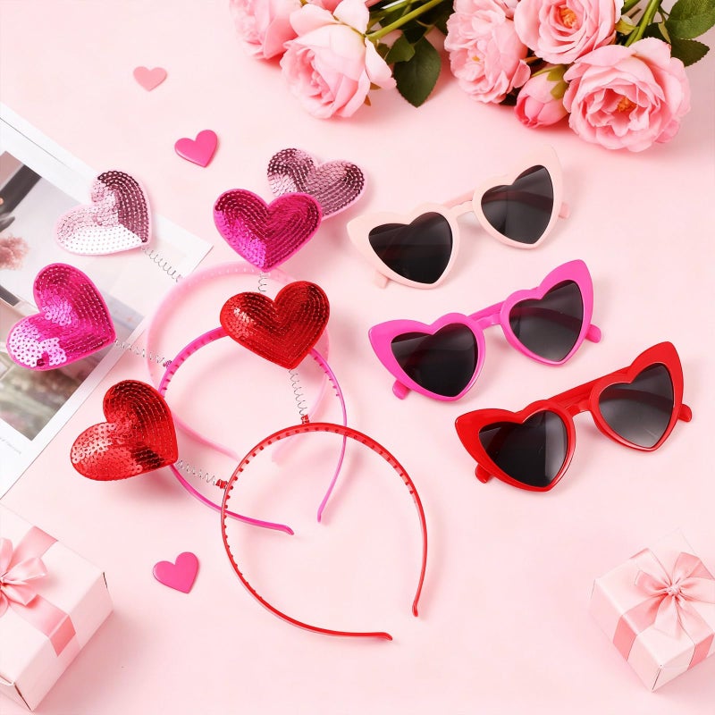 Youyole 36 Pcs Valentines Heart Headbands Bulk and Heart Sunglasses for Women Valentine Galentines Day Party Favor Decor(Red, Rose Red, Pink,Framed) - Image 4