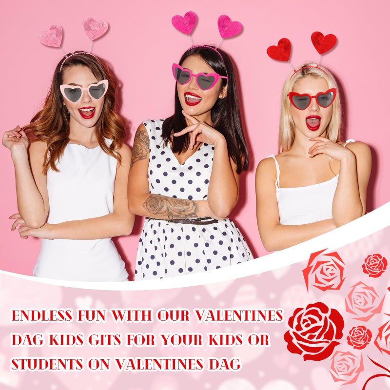 Youyole 36 Pcs Valentines Heart Headbands Bulk and Heart Sunglasses for Women Valentine Galentines Day Party Favor Decor(Red, Rose Red, Pink,Framed) - Image 5