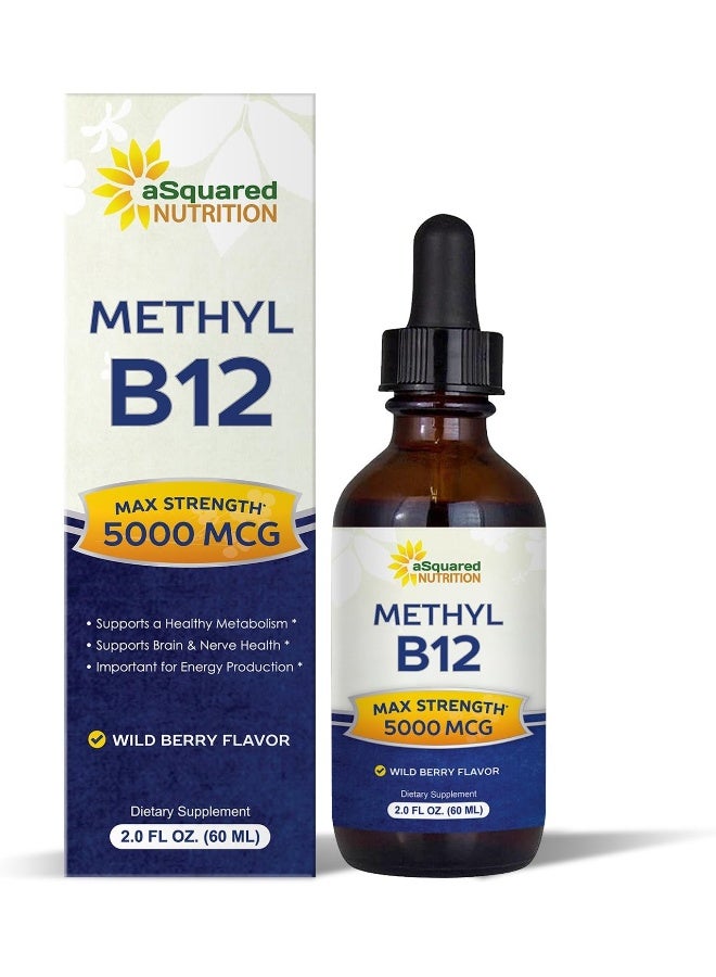 aSquared Nutrition Vitamin B12 Sublingual Liquid Drops - 5000 MCG Supplement with Methylcobalamin (Methyl B-12) - Max Absorption B 12 to Increase Energy - Vegan Friendly - 2 fl oz - Image 1
