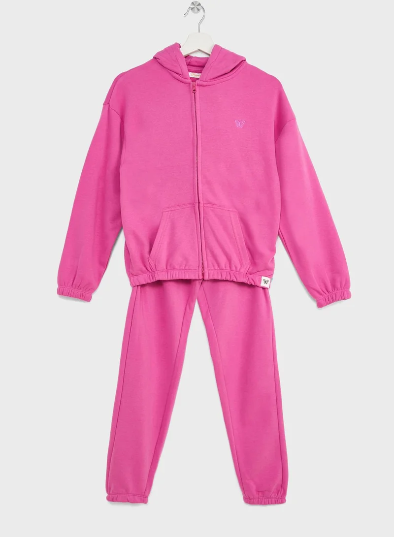 Ripples Girls Basic Logo Printed Zipper Hoodie And Jogger Set