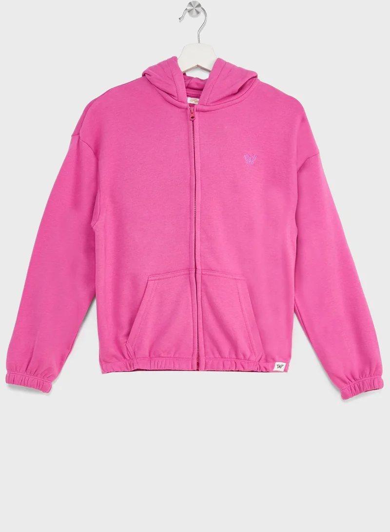 Ripples Girls Basic Logo Printed Zipper Hoodie And Jogger Set