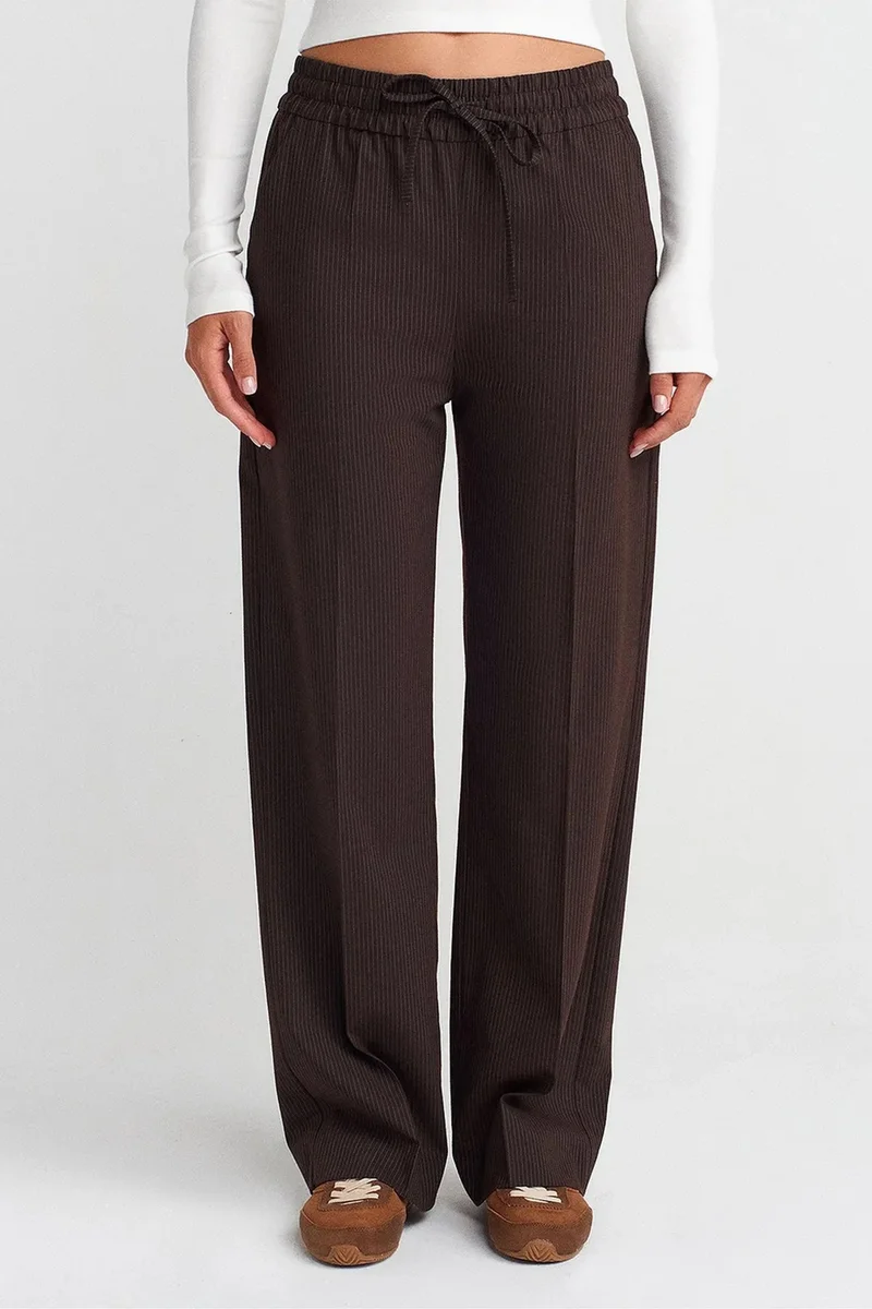 Dilvin Coffee Brown DILVIN Wide-Leg Pull-On Trousers for Women | Best Price UAE