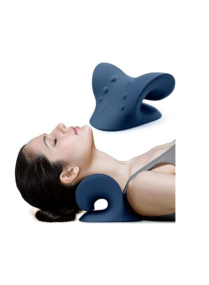 RESTCLOUD Neck and Shoulder Relaxer, Cervical Traction Device for TMJ Pain Relief and Cervical Spine Alignment, Chiropractic Pillow, Neck Stretcher (Dark Blue) - Image 1