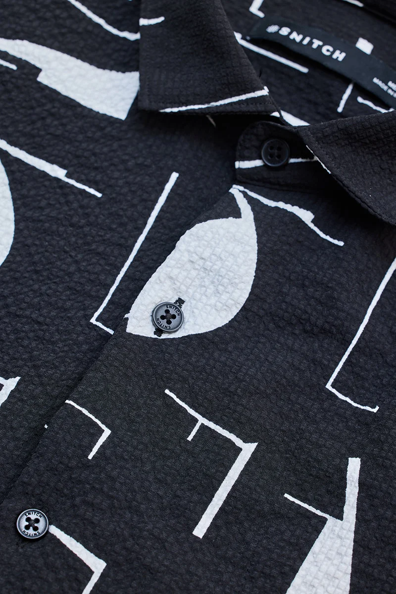 SNITCH Slim Fit Stretch Abstract Black Shirt