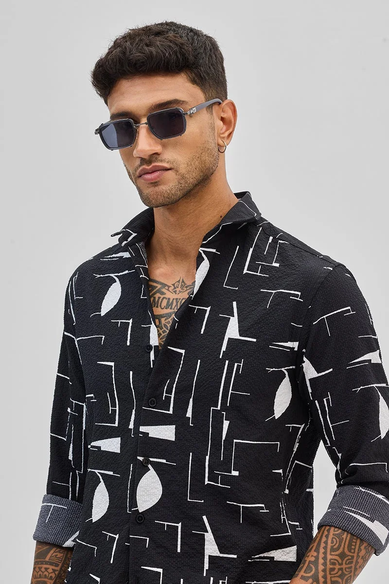 SNITCH Slim Fit Stretch Abstract Black Shirt